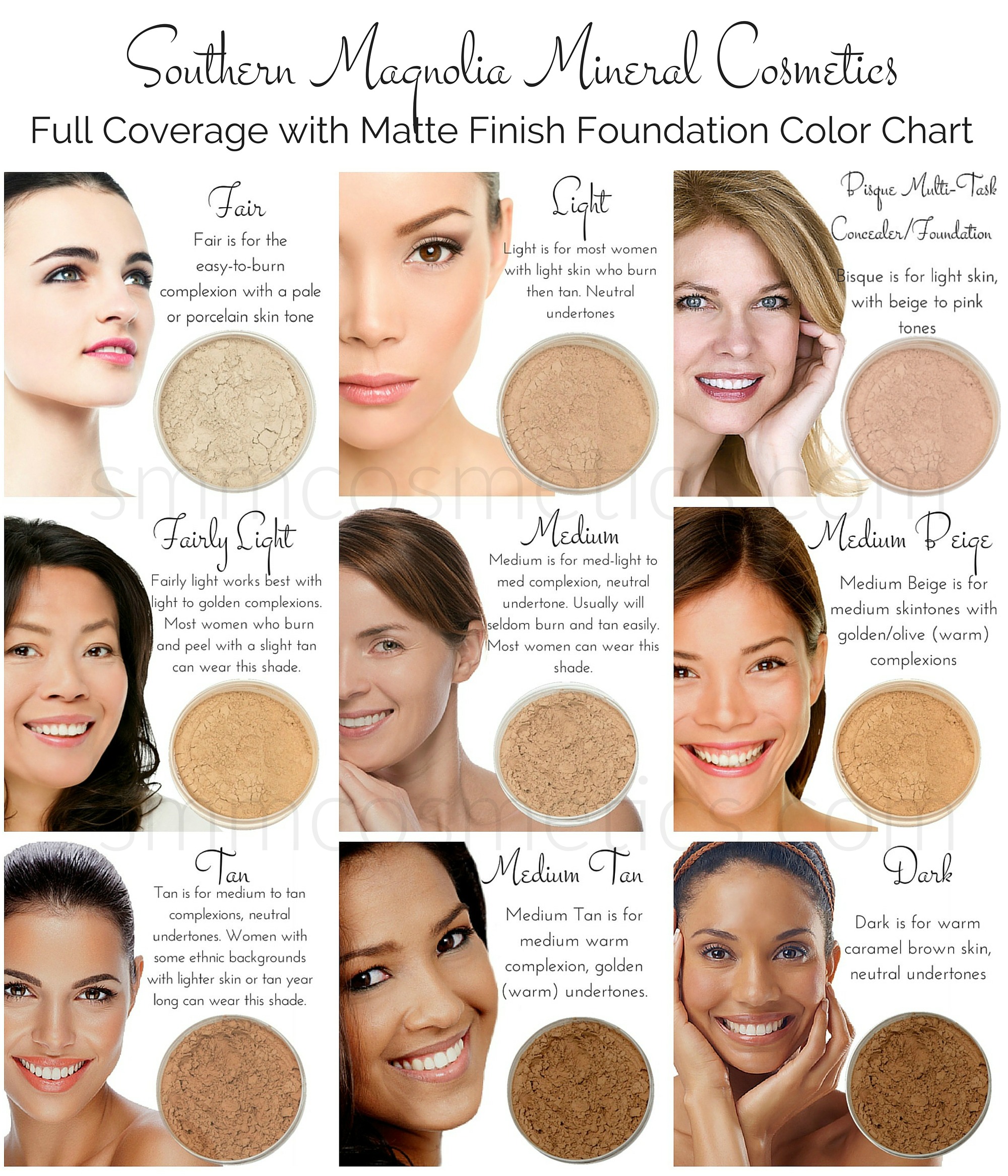 Foundation Color Charts Southern Magnolia Mineral Cosmetics 